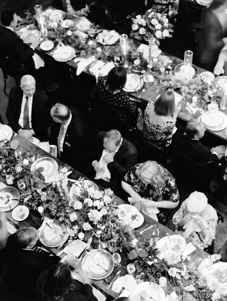 overhead photo of guests during dinner