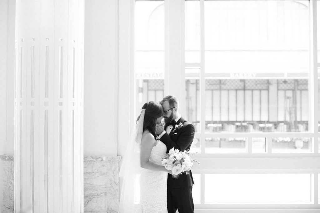 Bride and groom share an intimate moment