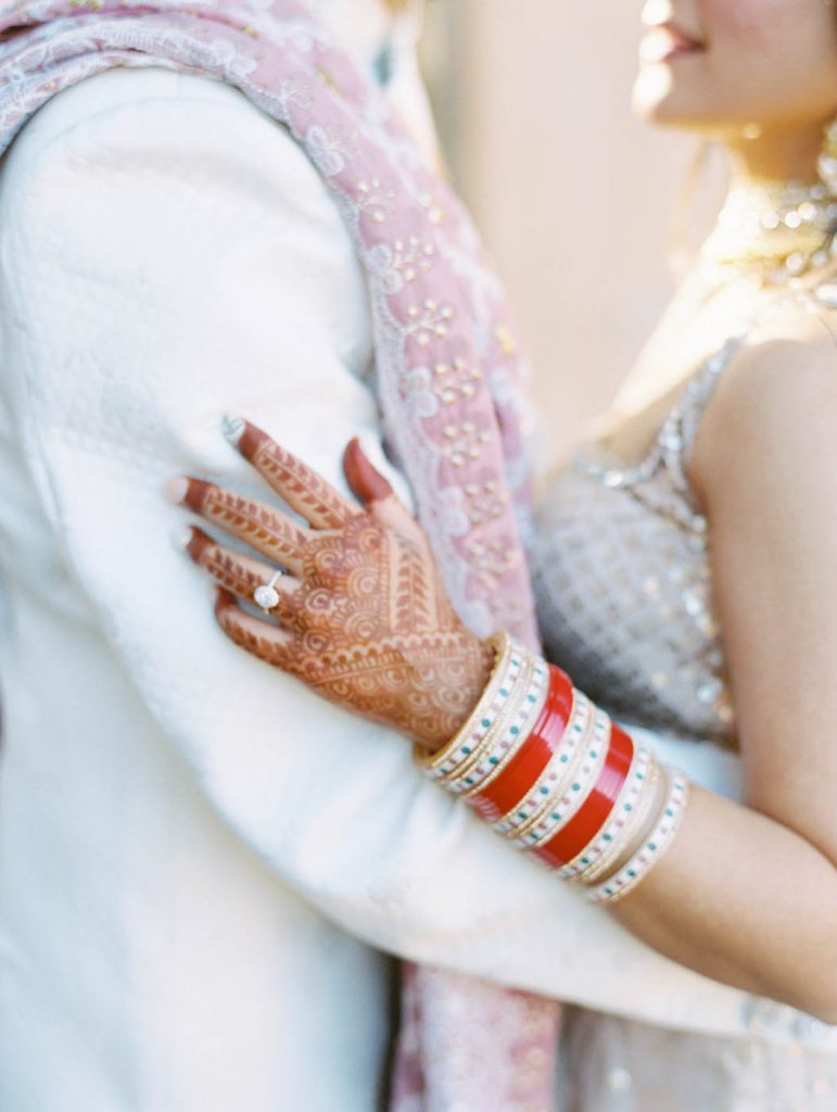 The bride's henna with her engagement ring