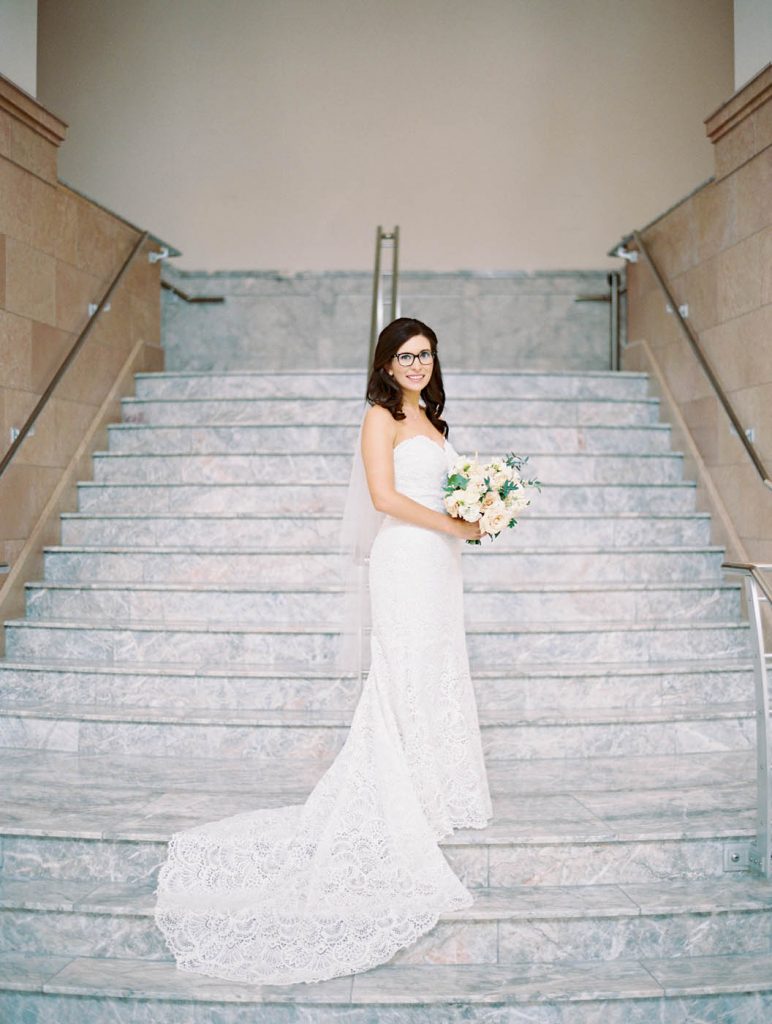 Bridal portrait on the stairs of Bass Hall