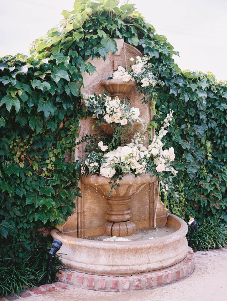 the fountain at Ashton Depot filled with flowers