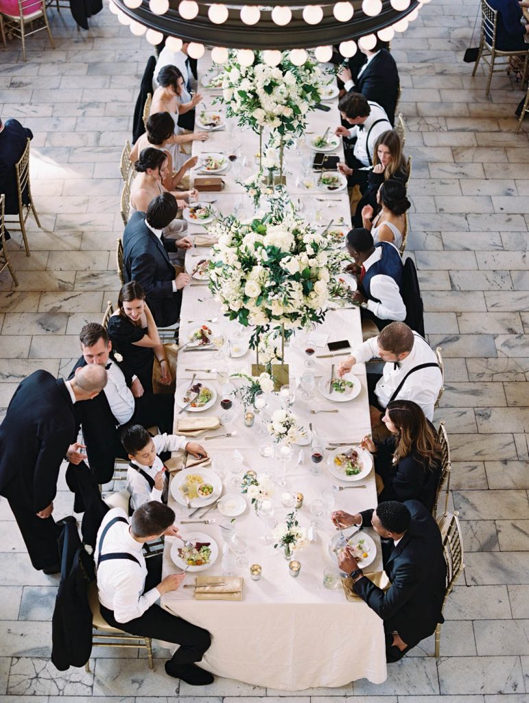 Overhead photo of guests enjoying dinner