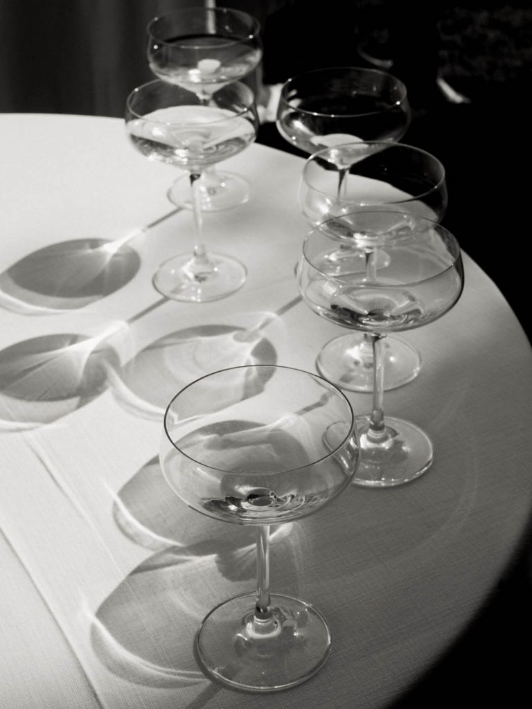 black and white wine glasses