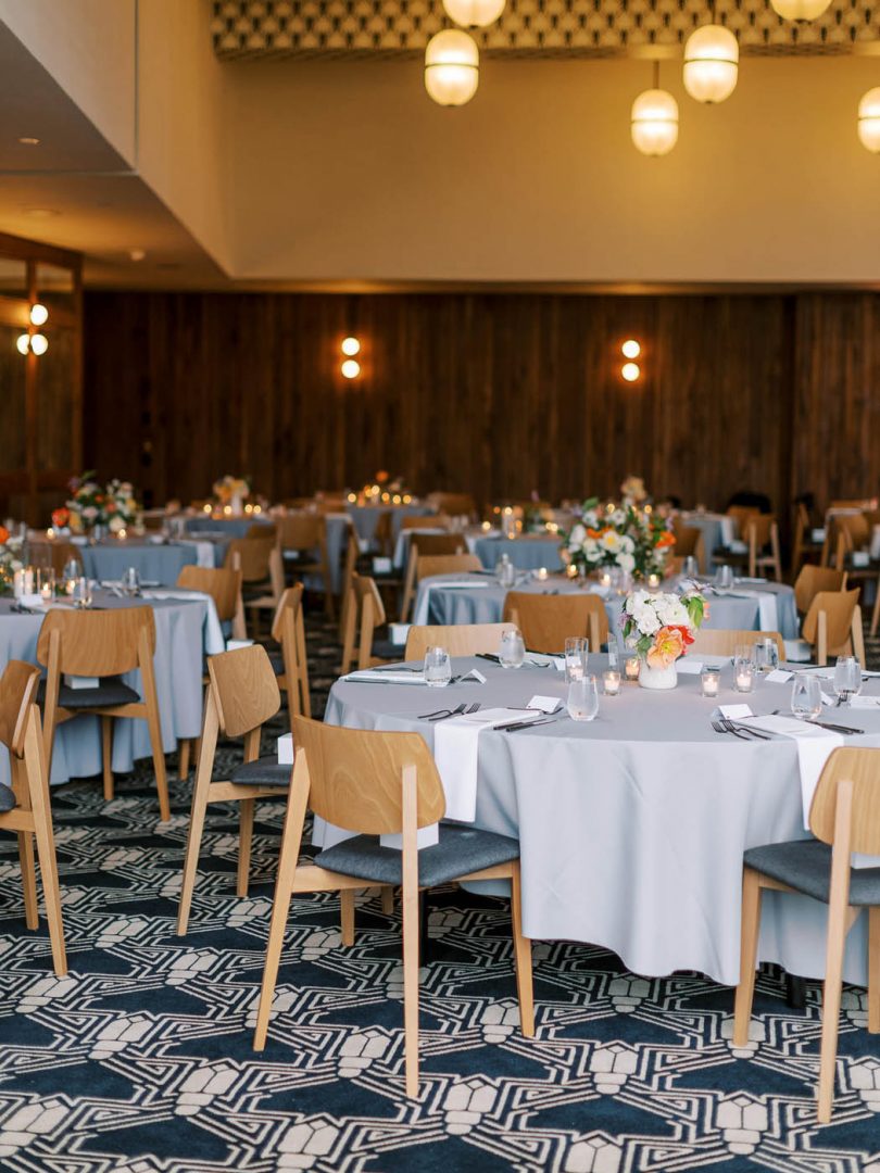 Reception tables at the Mirabeau ballroom at the Austin Proper Hotel
