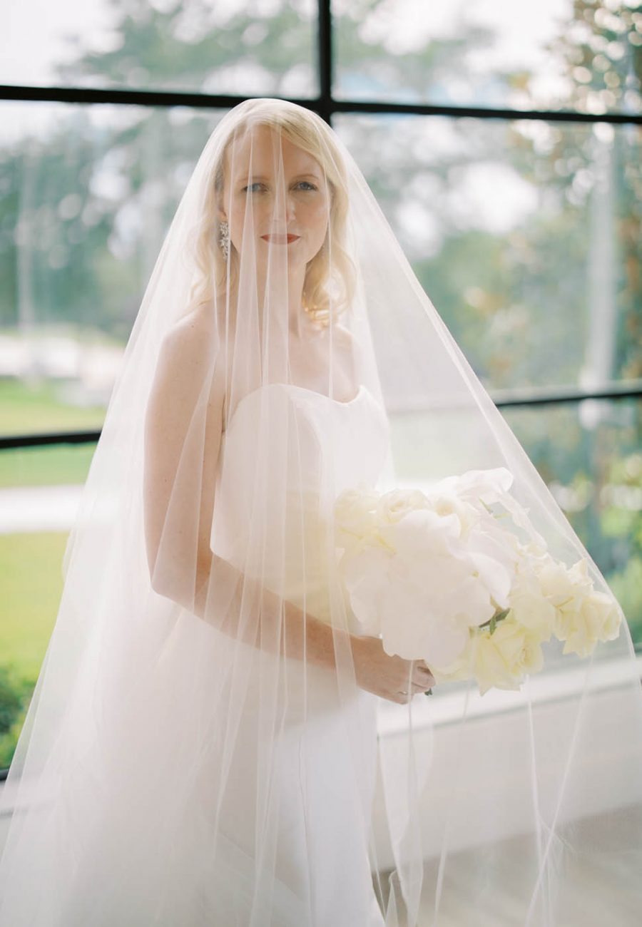 portrait of a bride with the veil over her face