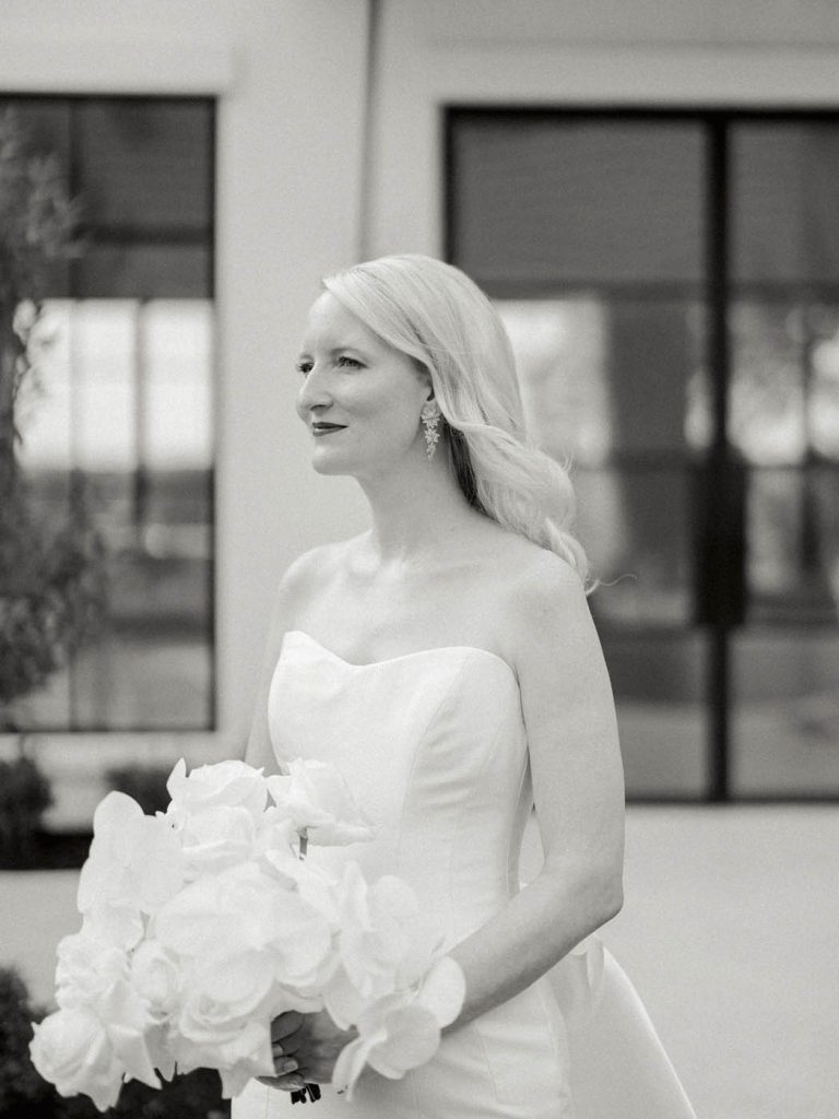 an editorial shot of the bride looking off in the distance