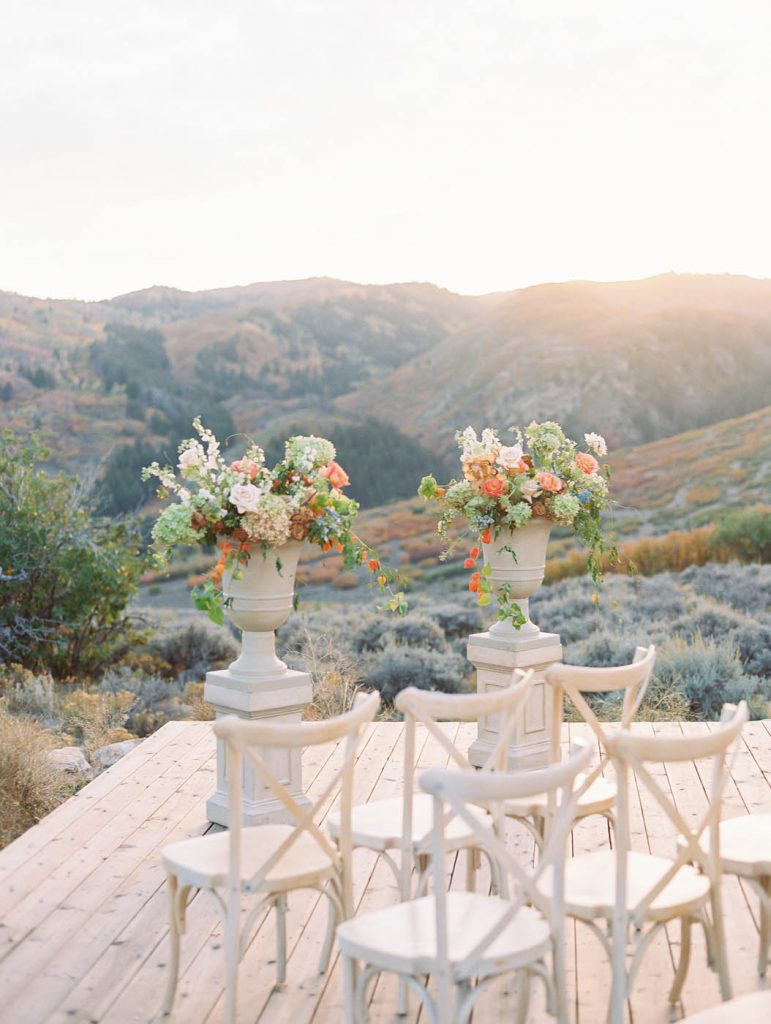 an intimate ceremony on a bluff at the Lodge at Blue Sky in Park City, Utah