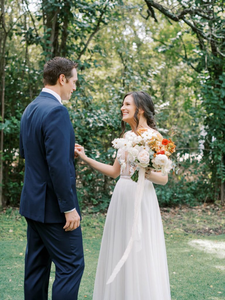 first look reaction at an outdoor austin wedding