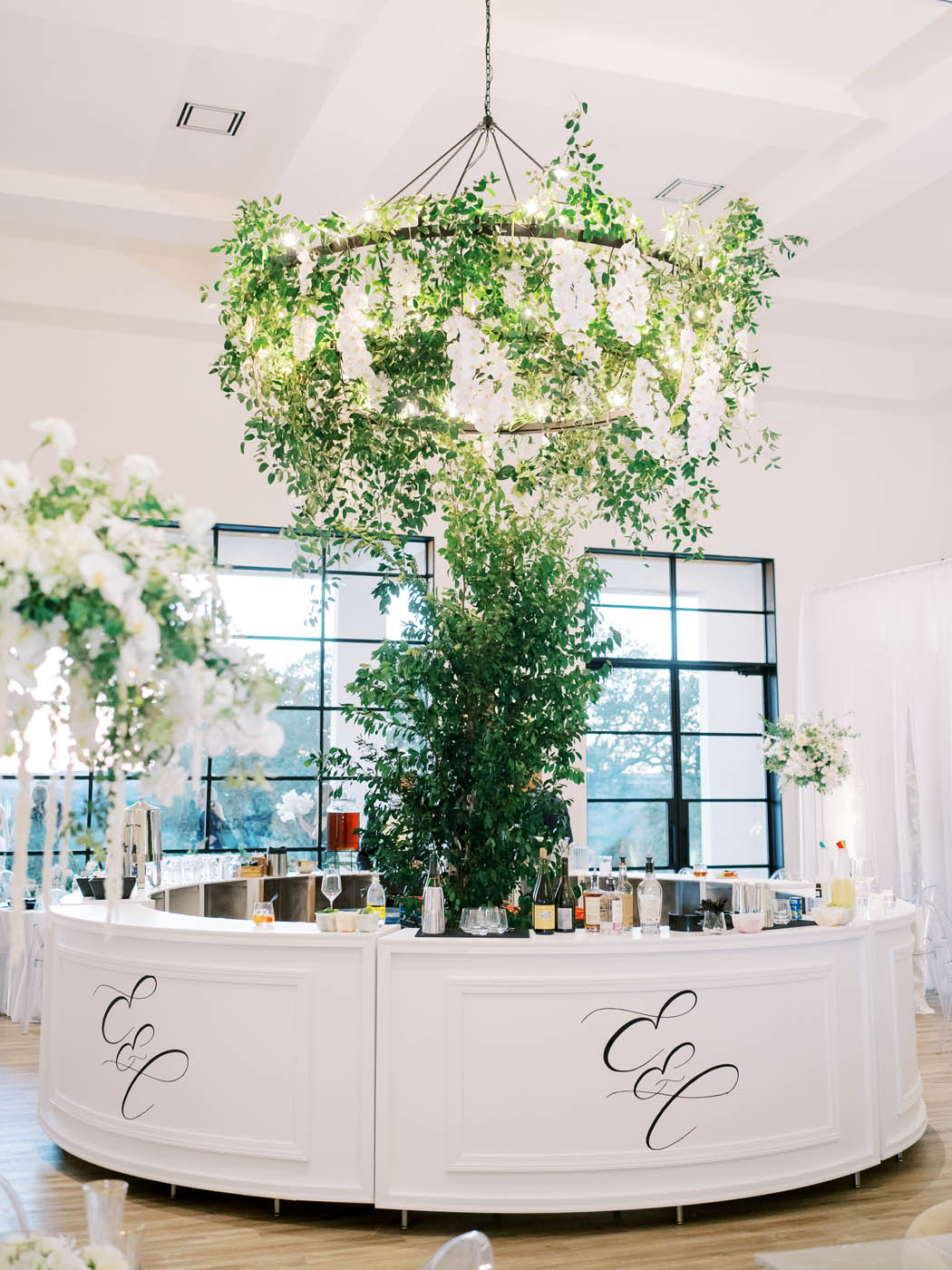 The custom bar at one of the best Austin wedding venues